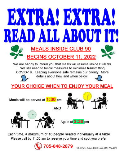 Meals resume at Club 90
