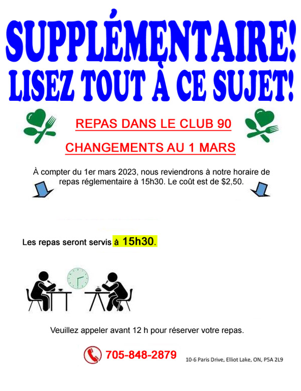 Changement des repas au Club 90